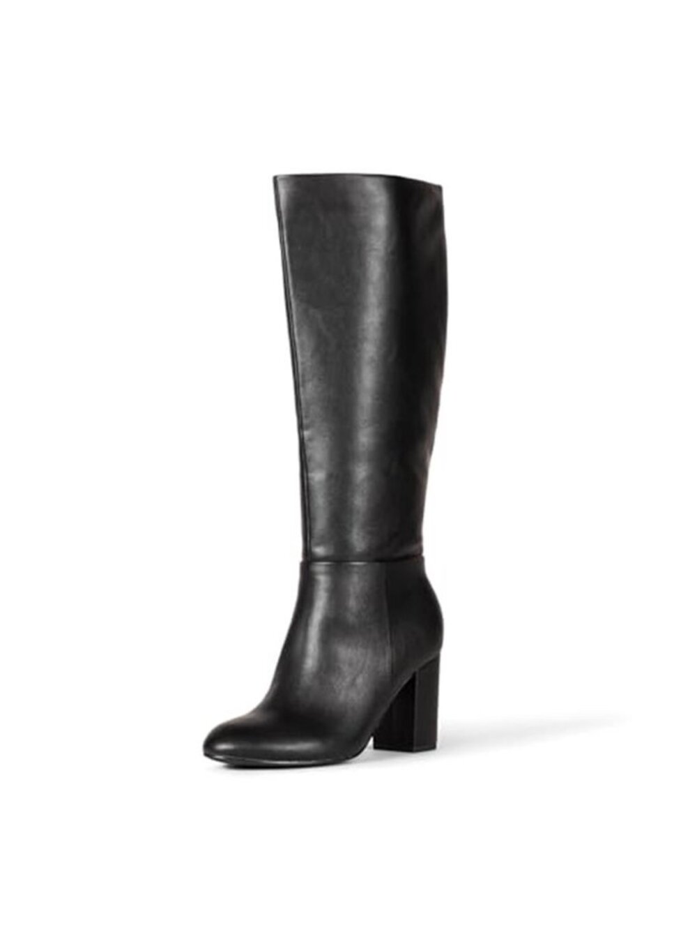 Womens Knee High Boots Block Heel Almond Toe Faux Leather Side Zipper